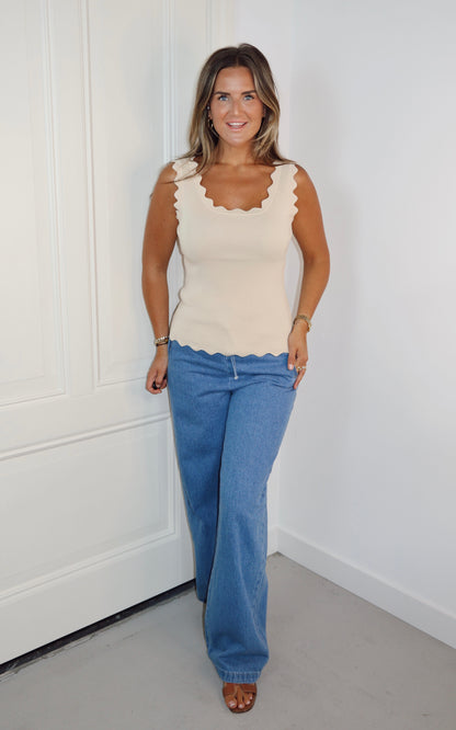 Top Golvende hals Lovi Beige
