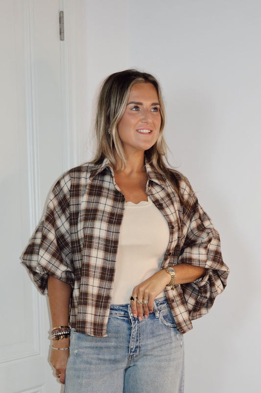 Pofblouse ruit Sisi Beige/Bruin