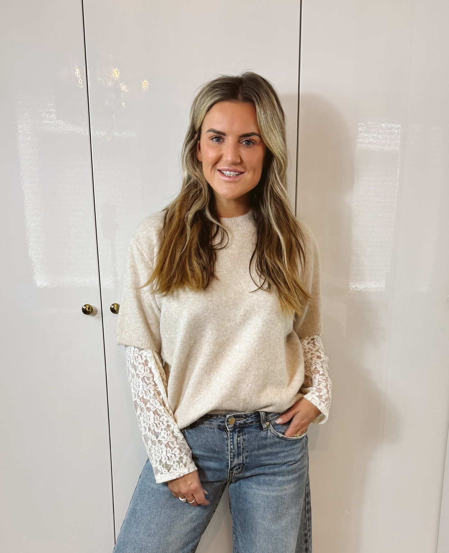 Trui Kanten Mouwen Britt Beige