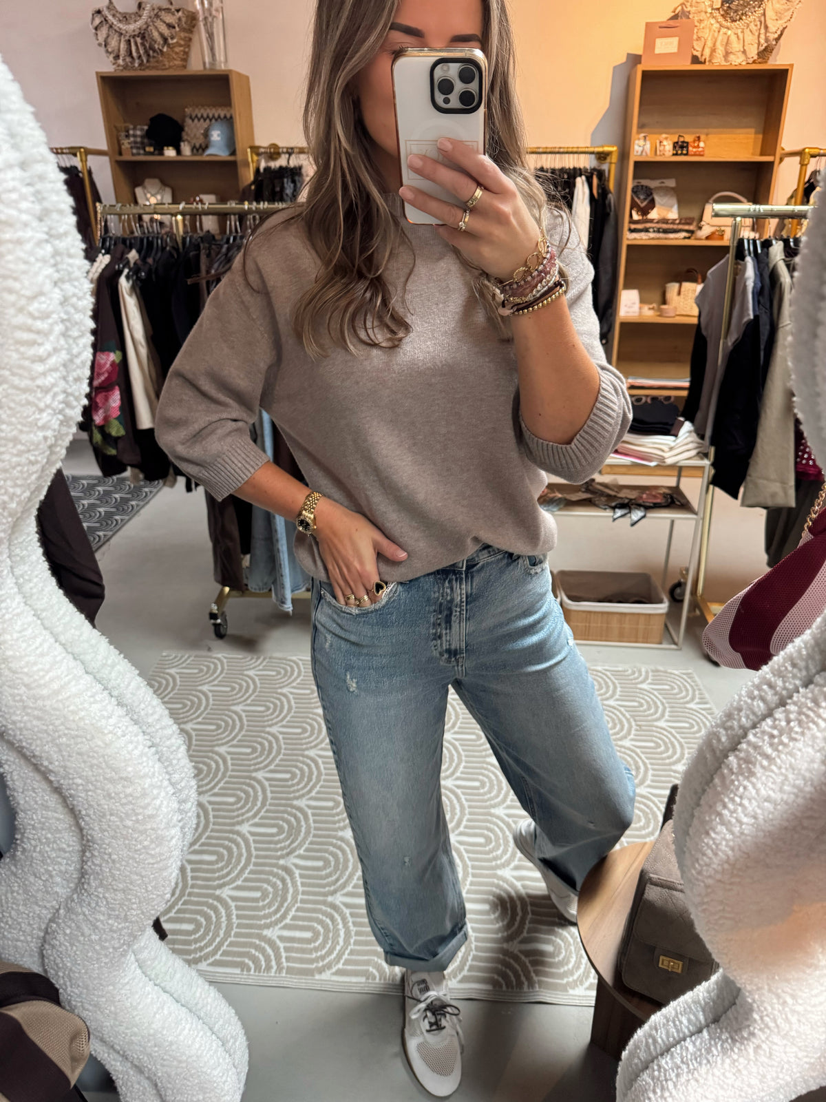 Top Luxe driekwart mouwen Taupe