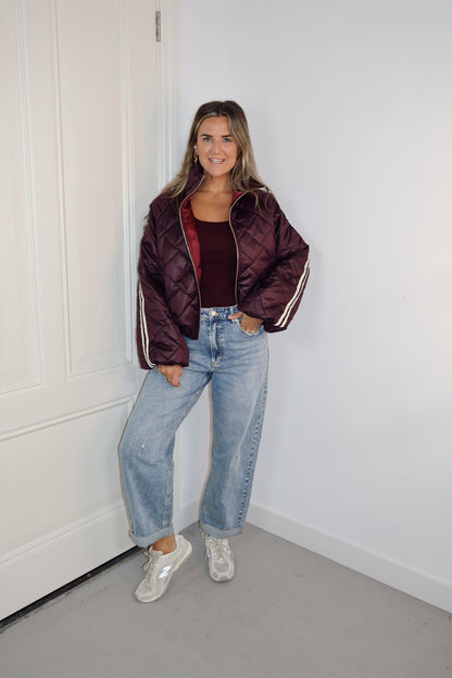 Bomberjack streep Ginny lange mouw Plum/Beige