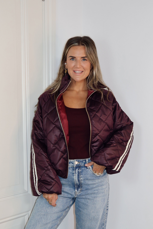 Bomberjack streep Ginny lange mouw Plum/Beige