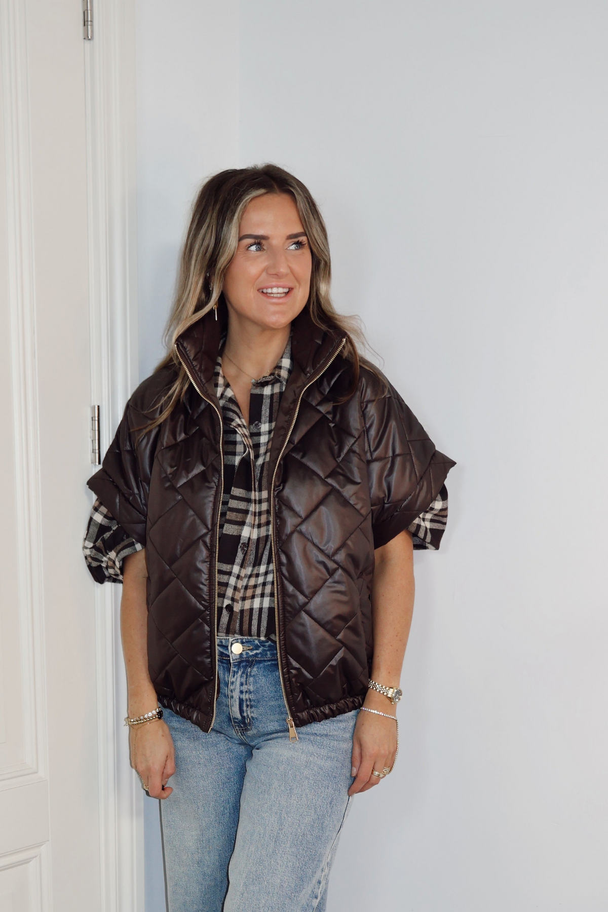Bodywarmer stiksels Shy Shiny bruin
