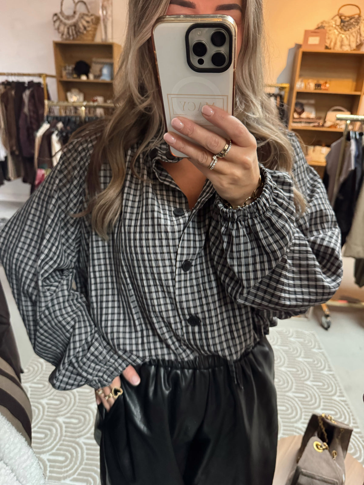 Blouse bomberstyle Ruit zwart