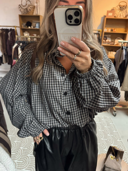 Blouse bomberstyle Ruit zwart