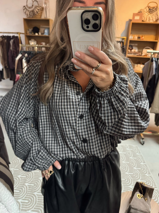 Blouse bomberstyle Ruit zwart
