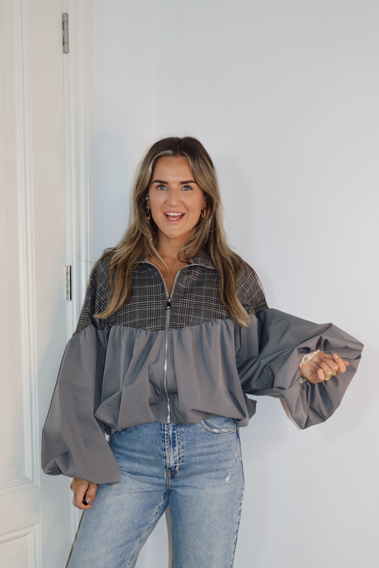 Bomber halfway ruit Esther Grijs