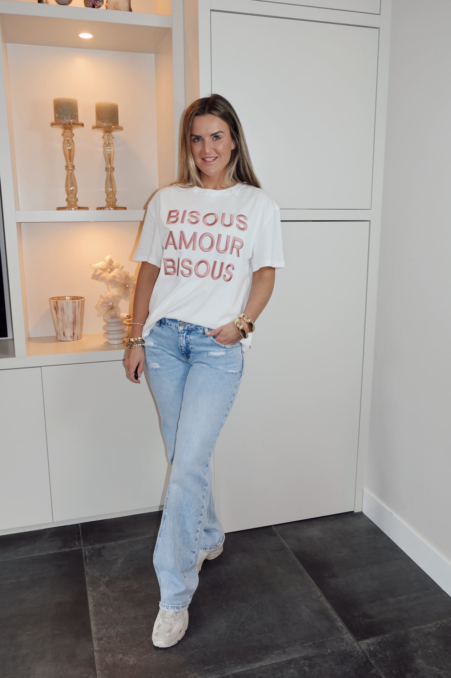 Ambika T-shirt Bisous Wit/Roze