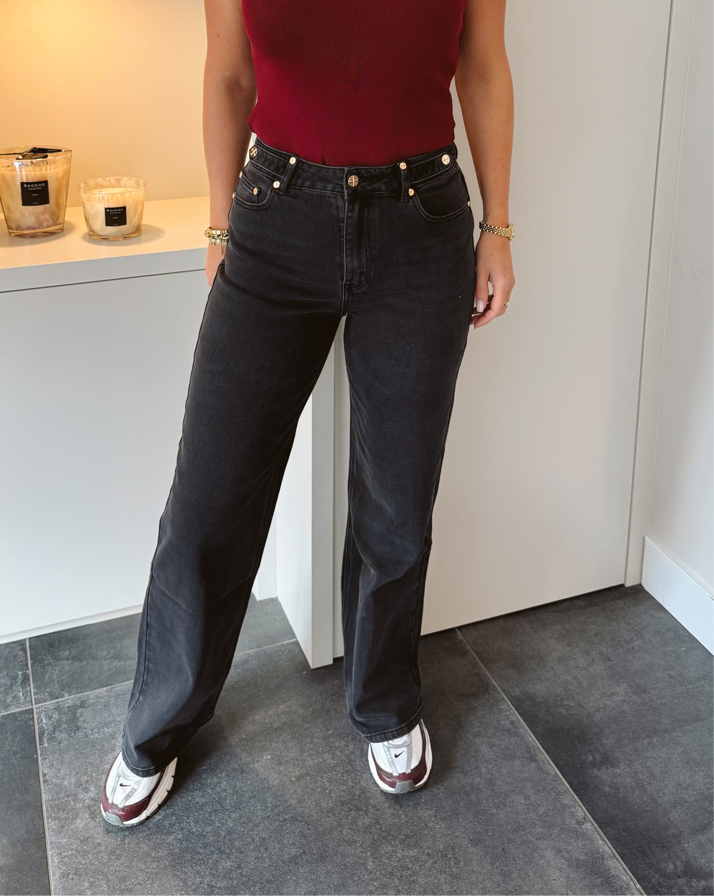 Queen Hearts "The Wide Leg Tall" Jeans donker grijs
