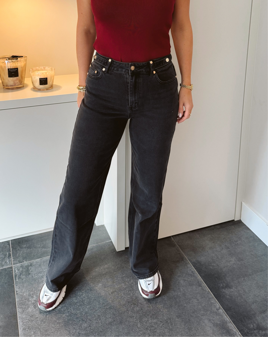 Queen Hearts "The Wide Leg Tall" Jeans donker grijs