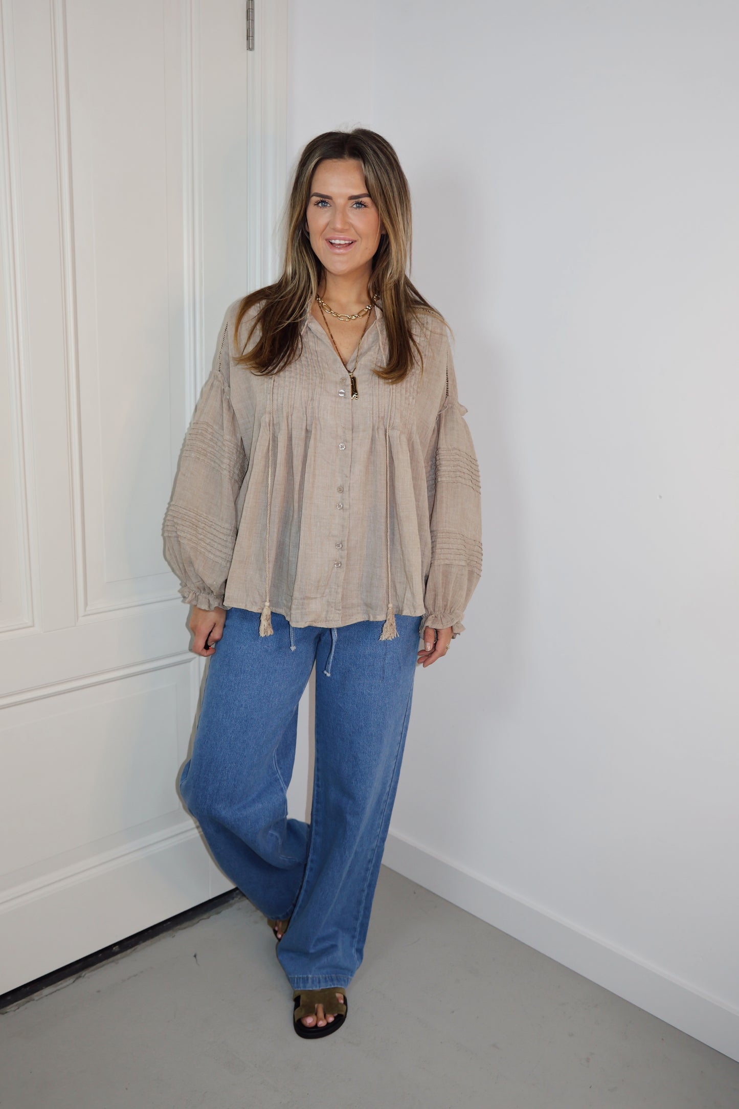 Blouse lange mouwen Wilma Taupe