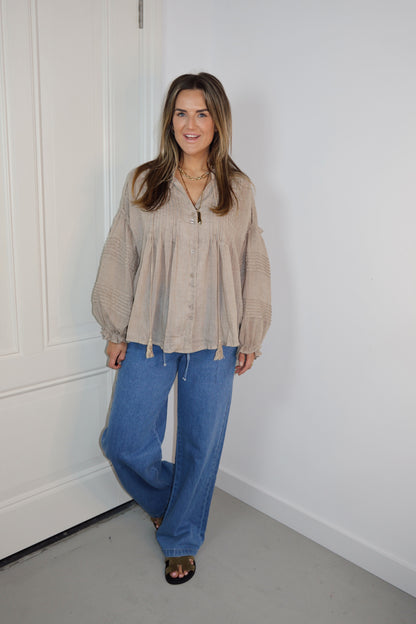 Blouse lange mouwen Wilma Taupe