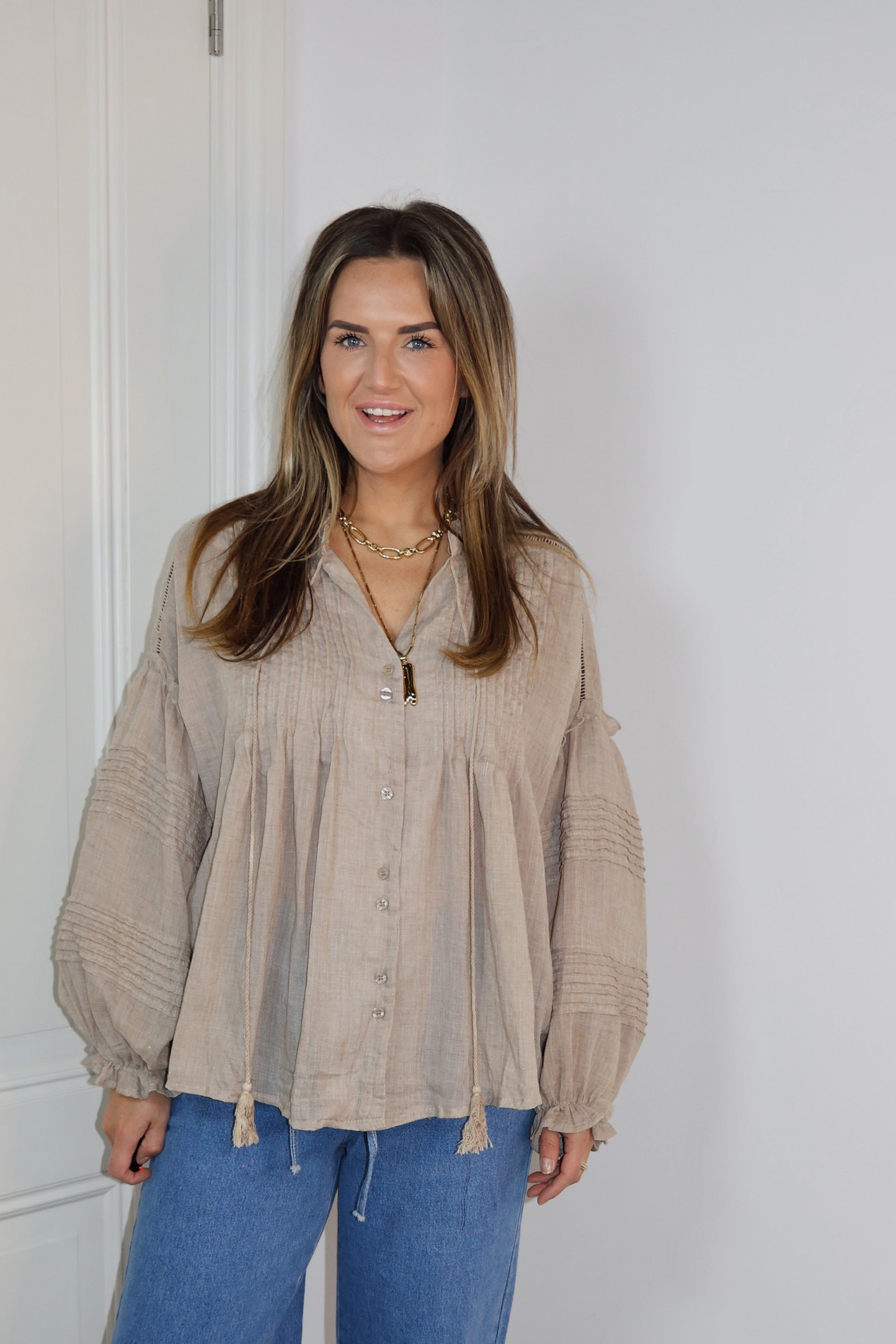 Blouse lange mouwen Wilma Taupe
