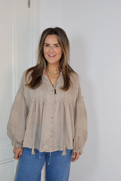 Blouse lange mouwen Wilma Taupe
