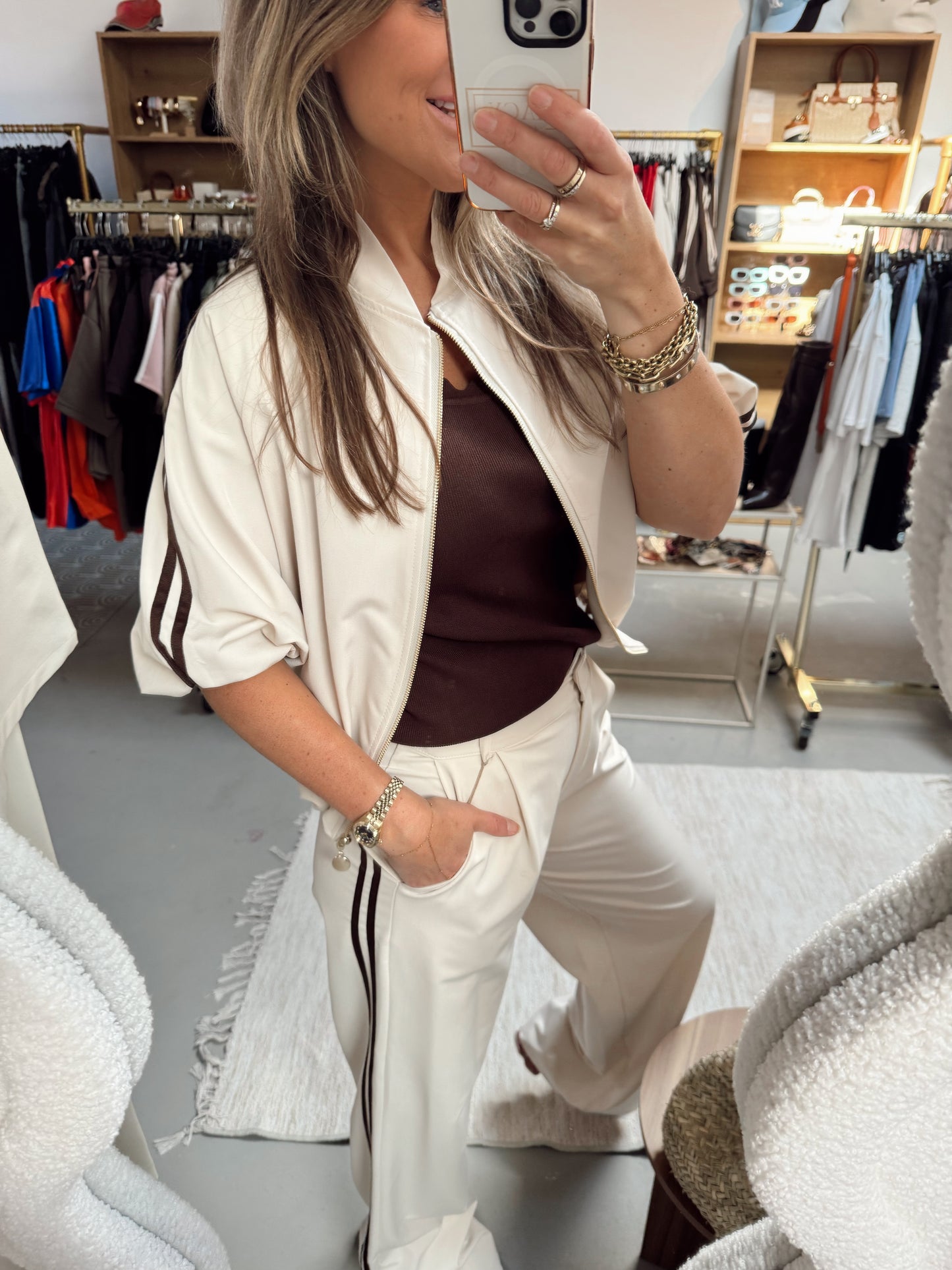 Jacket Veerle stripe Beige
