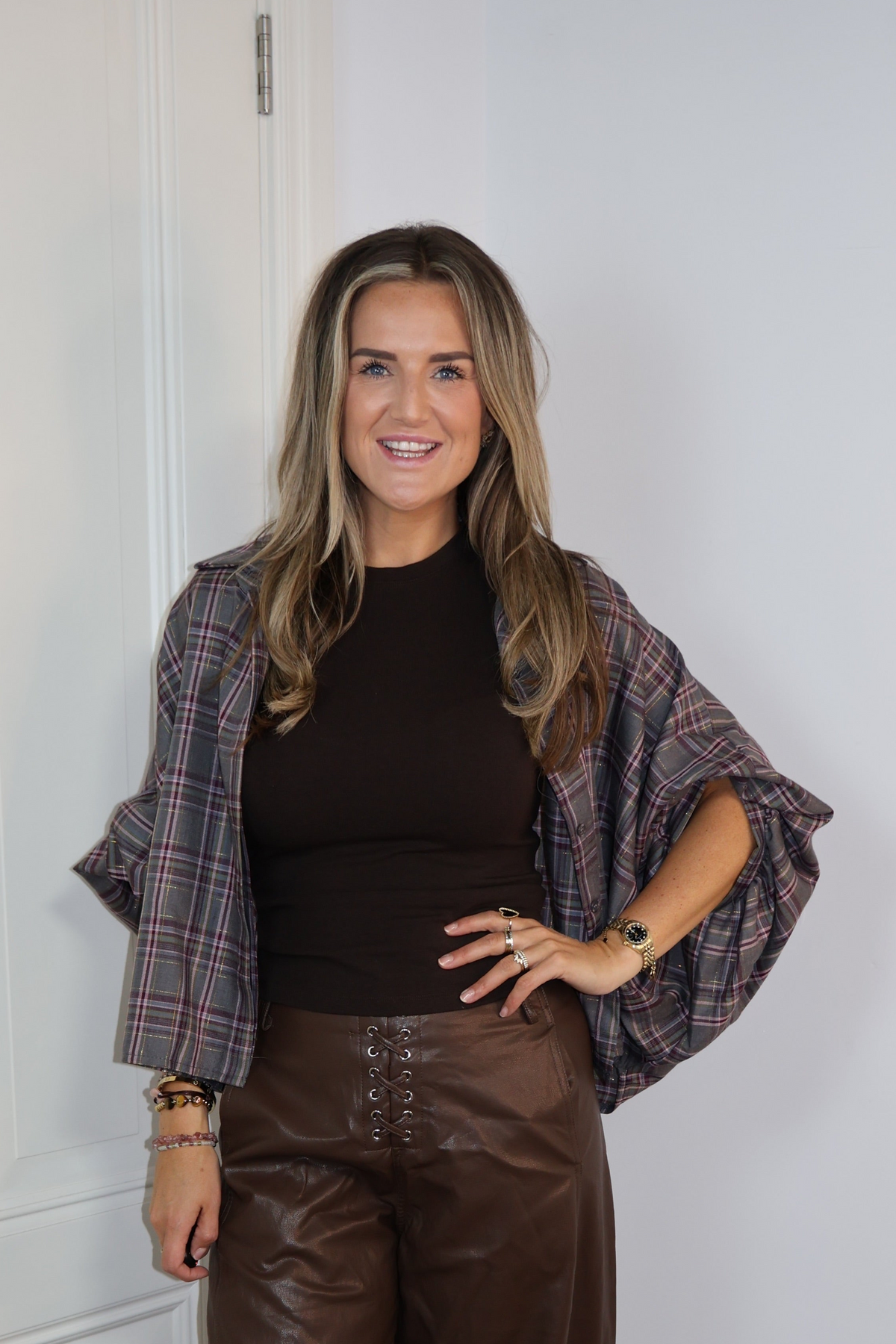 Pofblouse ruit Sisi Groen