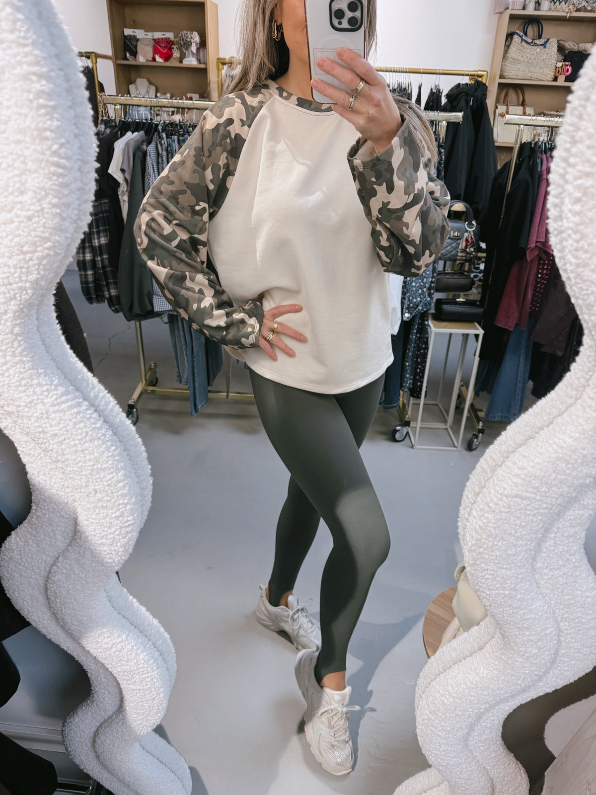 Trui army mouwen Beige