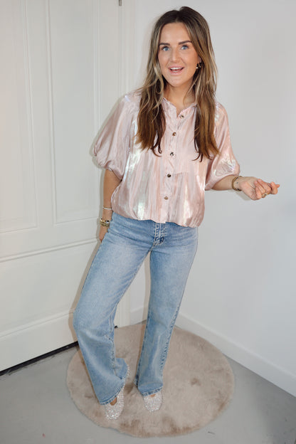 Blouse pofmouwen Goldy Roze