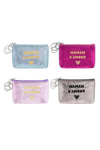 Sleutelhanger portemonnee metallic maman d'amour - fuchsia