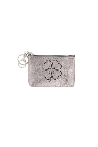 Sleutelhanger portemonnee metallic klaver - zilver