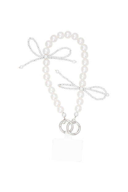 Telefoonketting parel strik Zilver