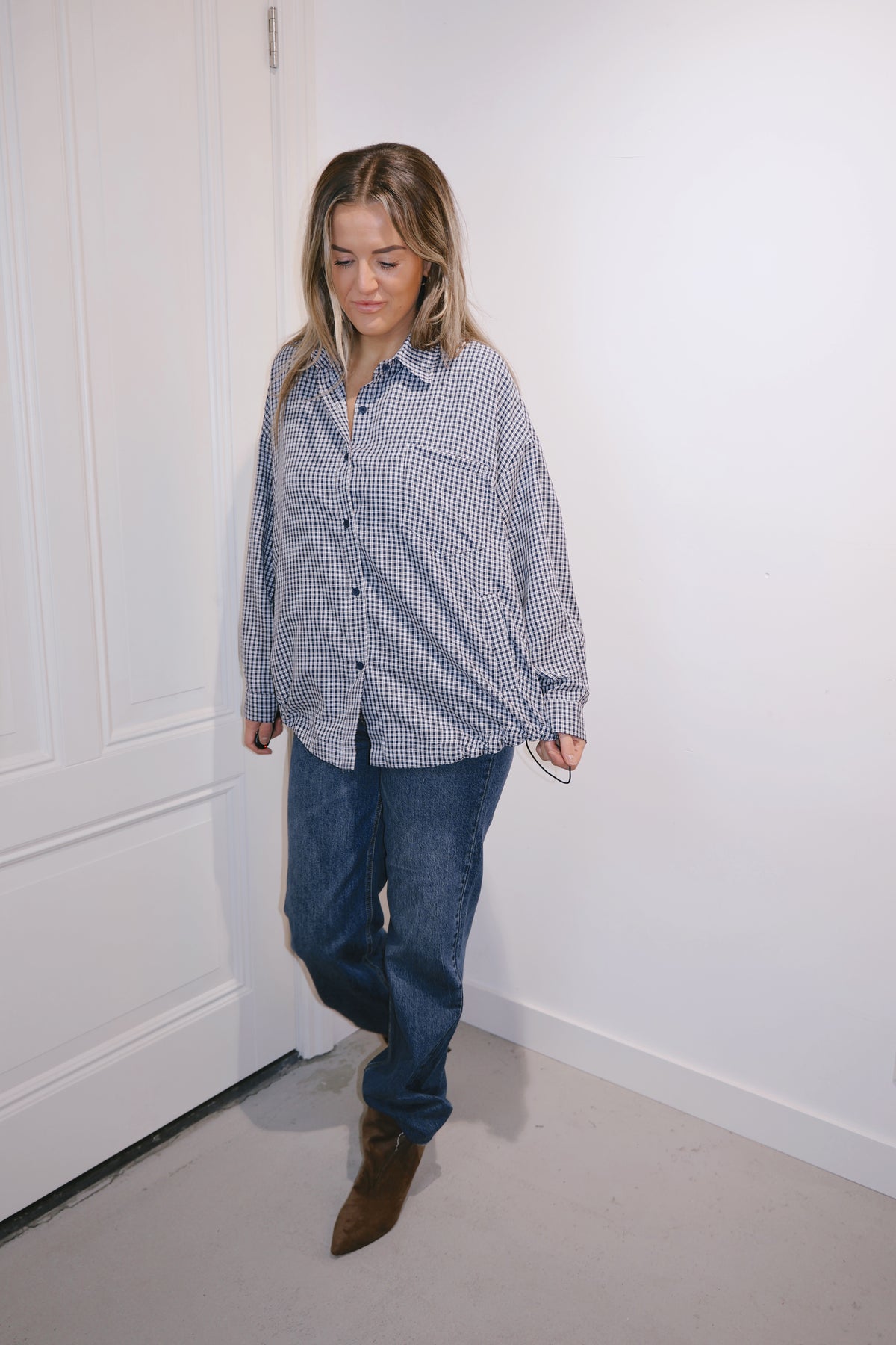 Bomber blouse Katie ruit Navy