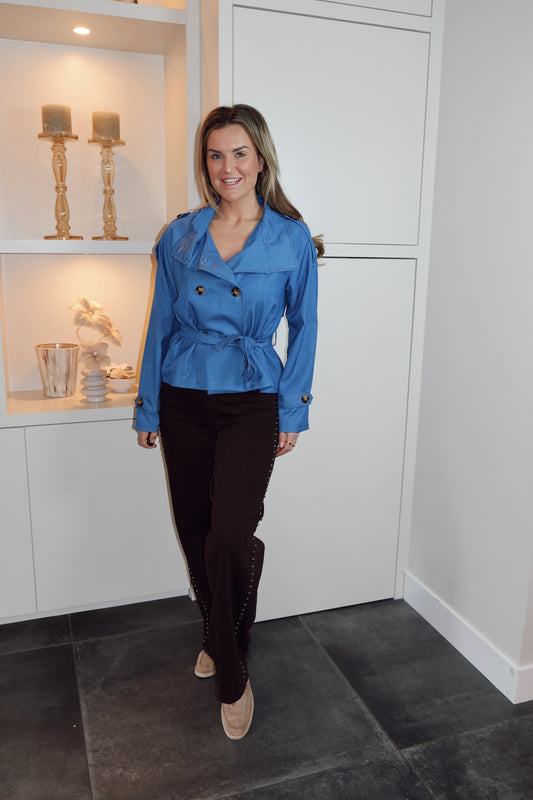 Trenchcoat kort Fieke Jeansblauw