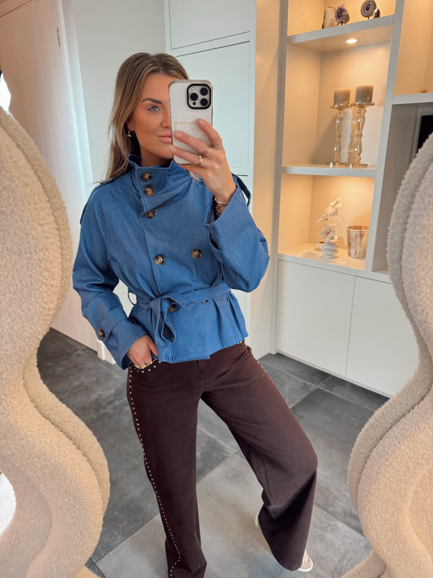 Trenchcoat kort Fieke Jeansblauw