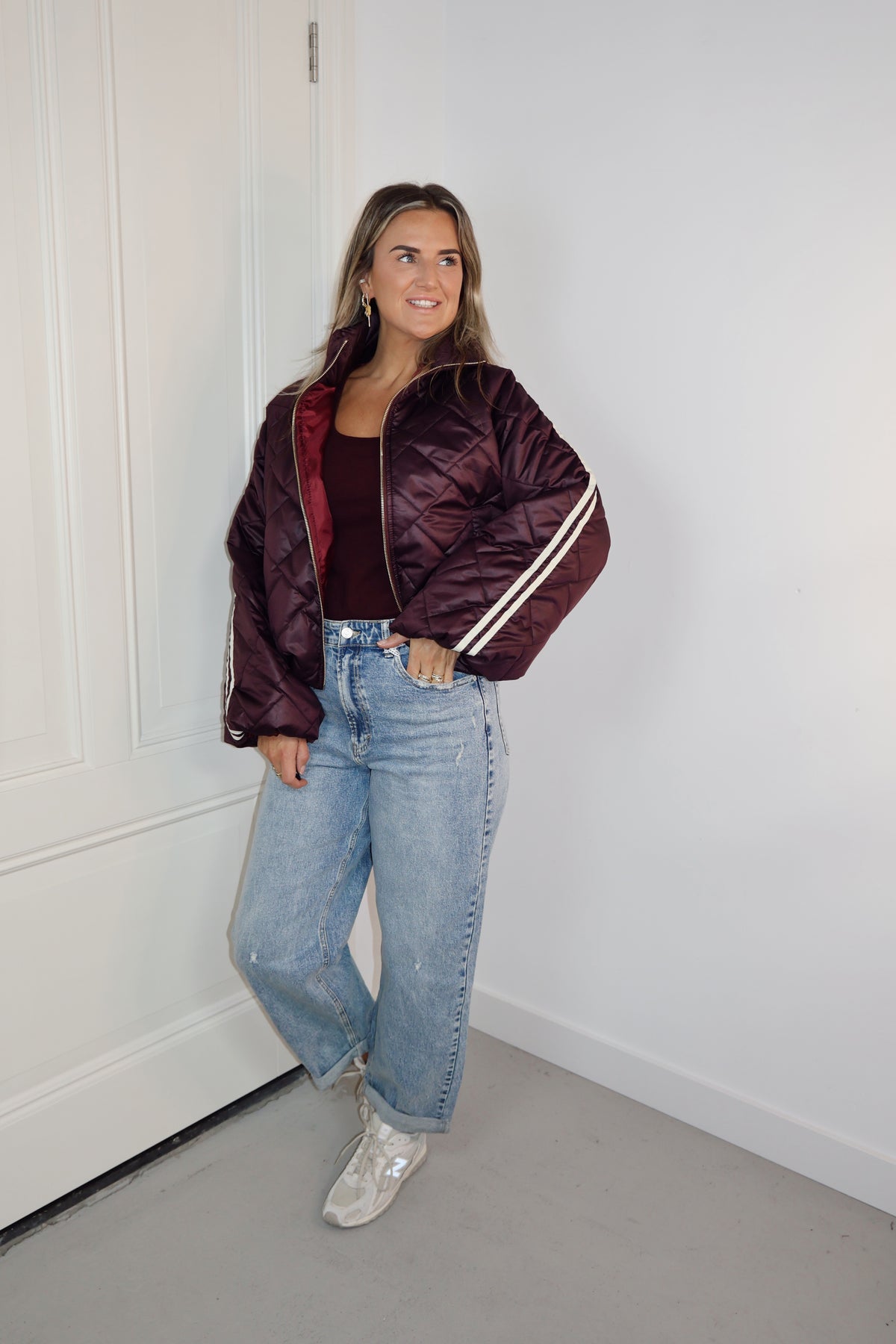 Bomberjack streep Ginny lange mouw Plum/Beige