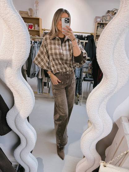 Blouse pofmouw Kim miniruit Bruin