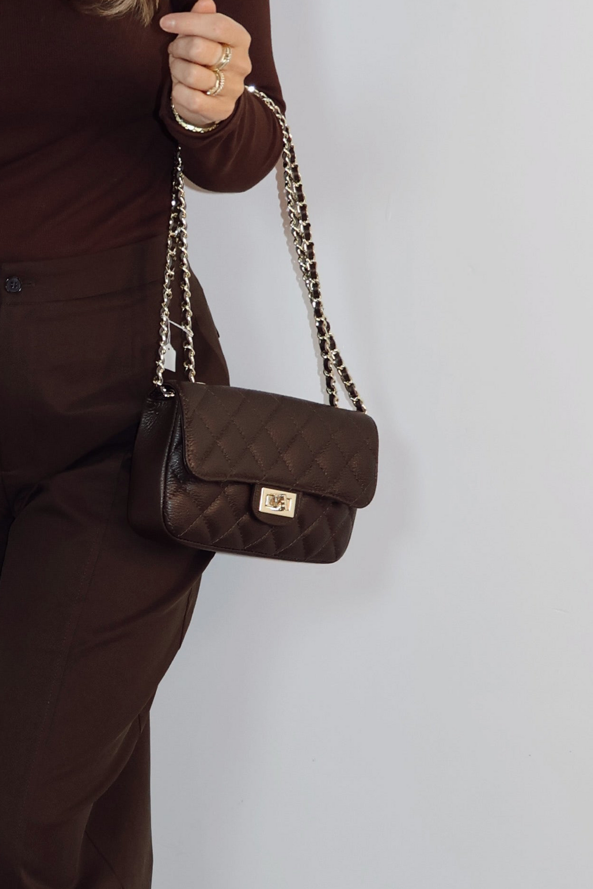 100% Suede Crossbody tas Sophia Donkerbruin