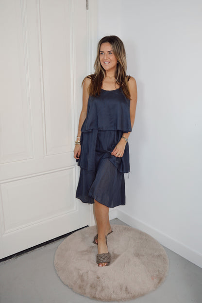 Midi jurk met ruffel Paris Shinyblue