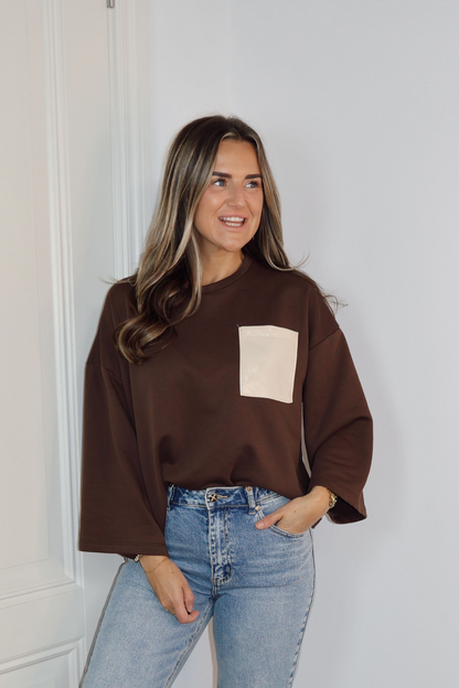 Sweater top PU zak Feline Bruin/beige