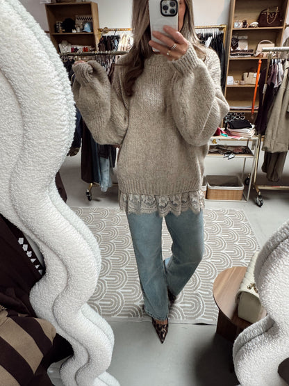 Gebreide trui met kant Mona Beige