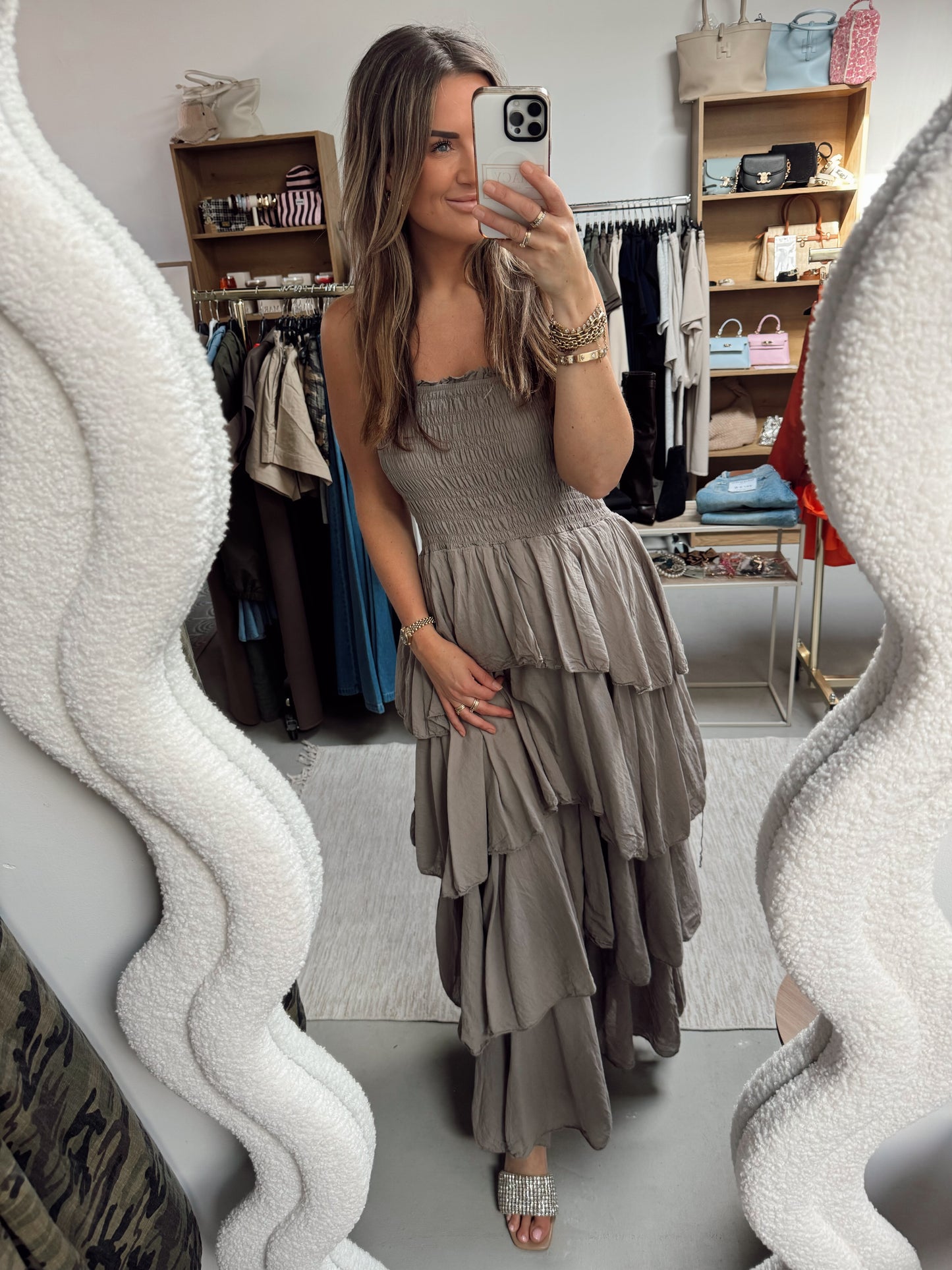 Maxi Strapless jurk Mimi Taupe