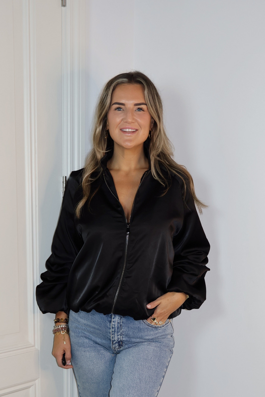 Ambika satijnen bomber Murcia Zwart
