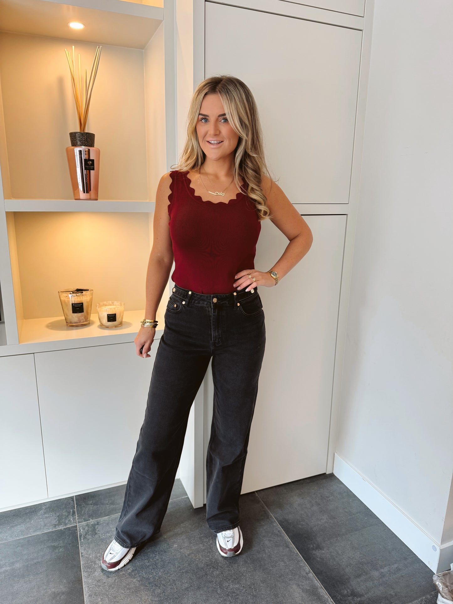 Queen Hearts "The Wide Leg Tall" Jeans donker grijs