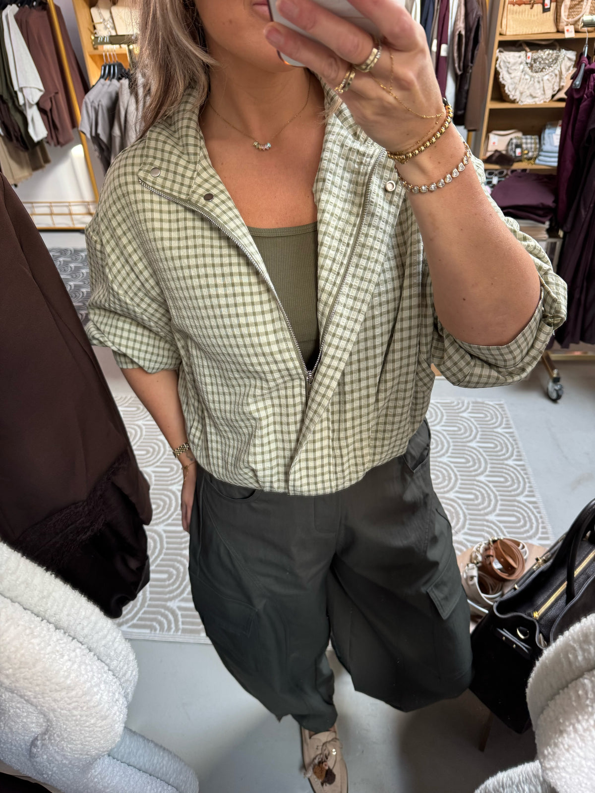 Ambika Bomber blouse Elsie Groen ruit