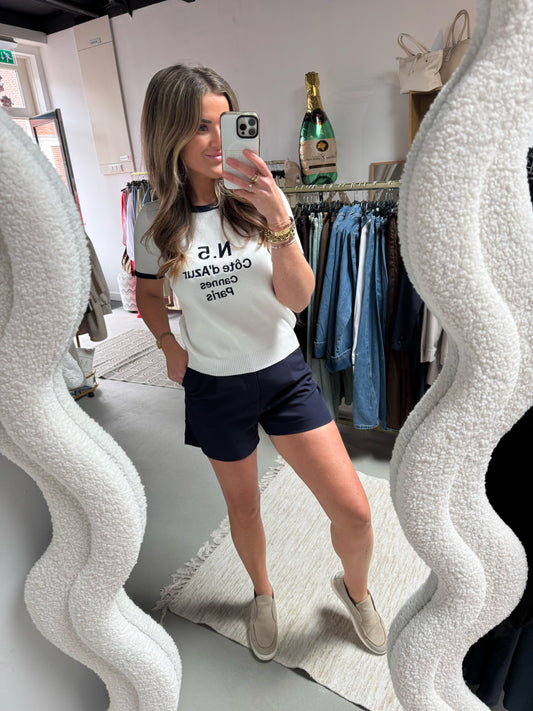 T-shirt Cote D'Azur Wit/Navy