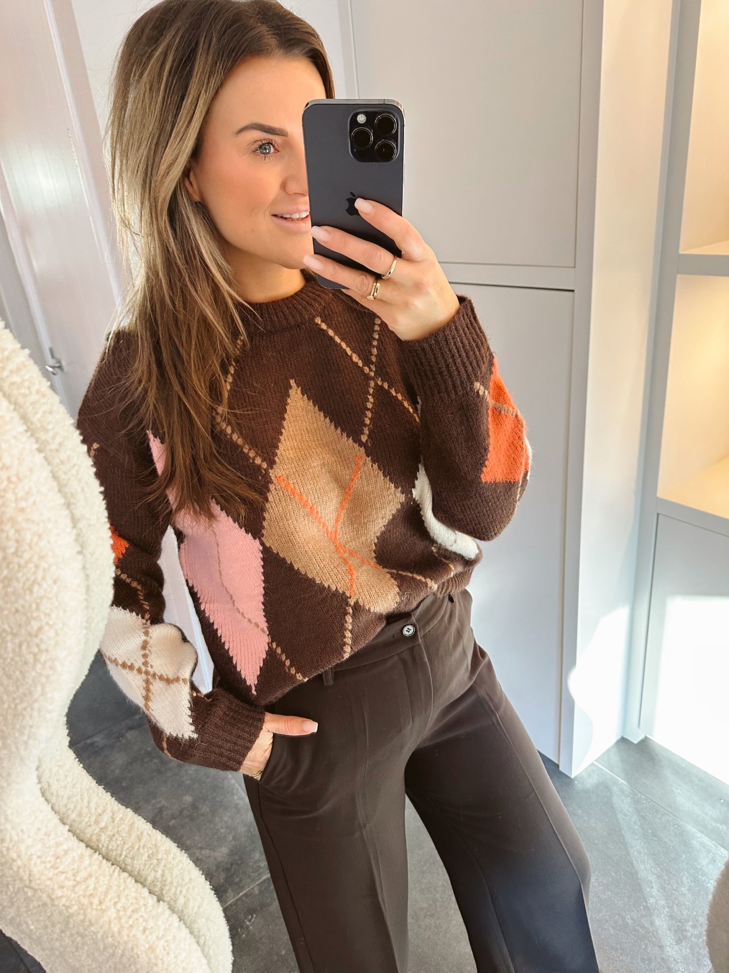 Musthave wollen trui print Bruin