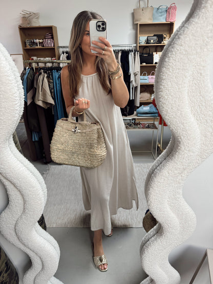 Maxi jurk spaghettibandjes Vive Beige