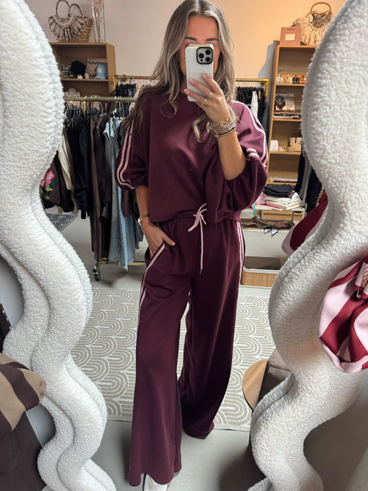 2-pieces lange broek + top Mila Burgundy/roze