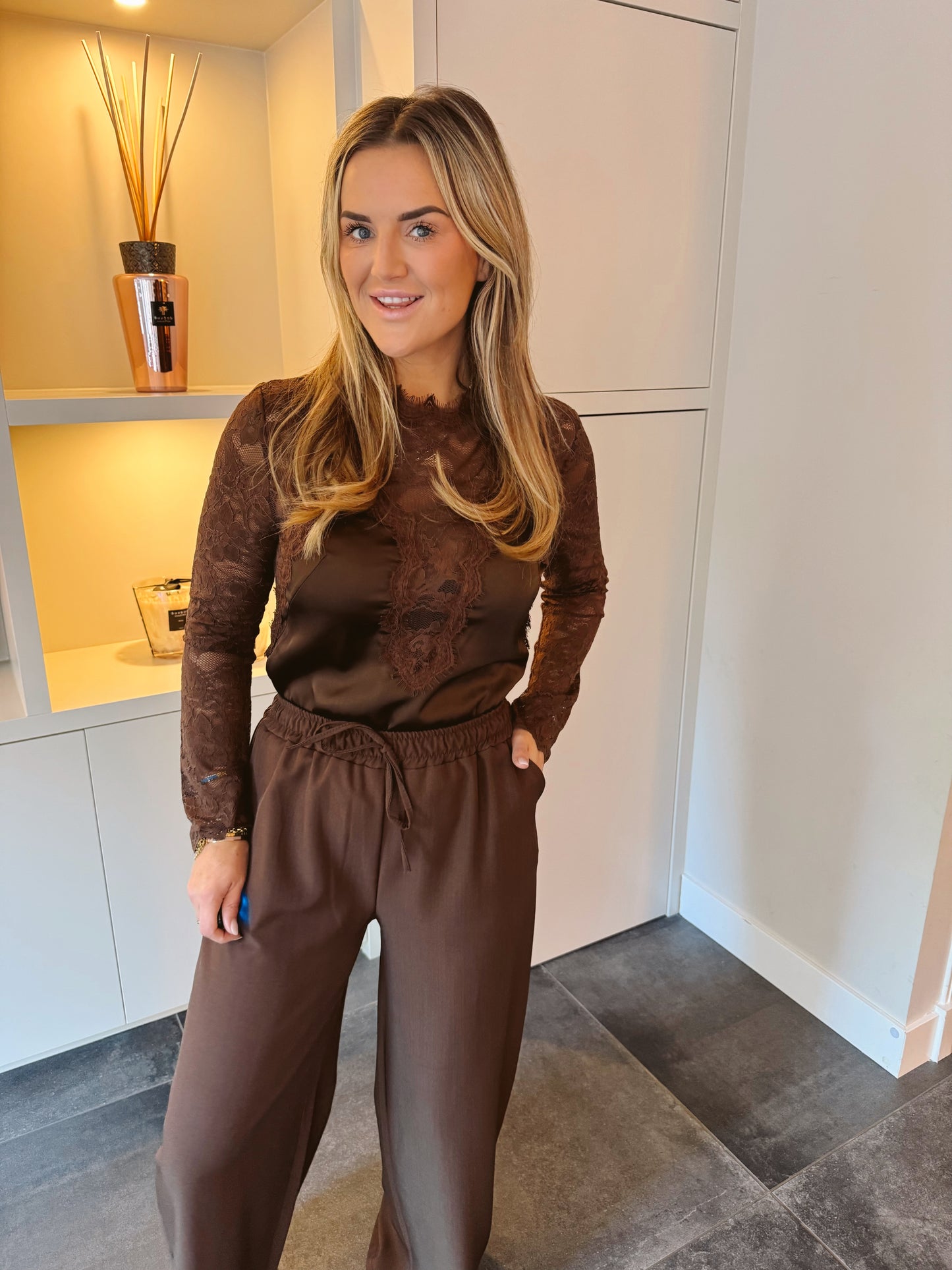 Top Lace lange mouwen Kiki Bruin