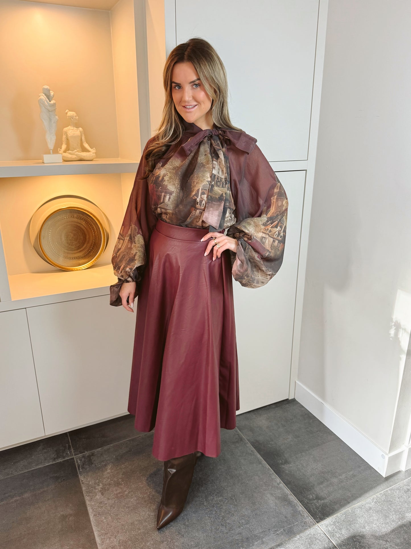 Blouse print Bow Burgundy