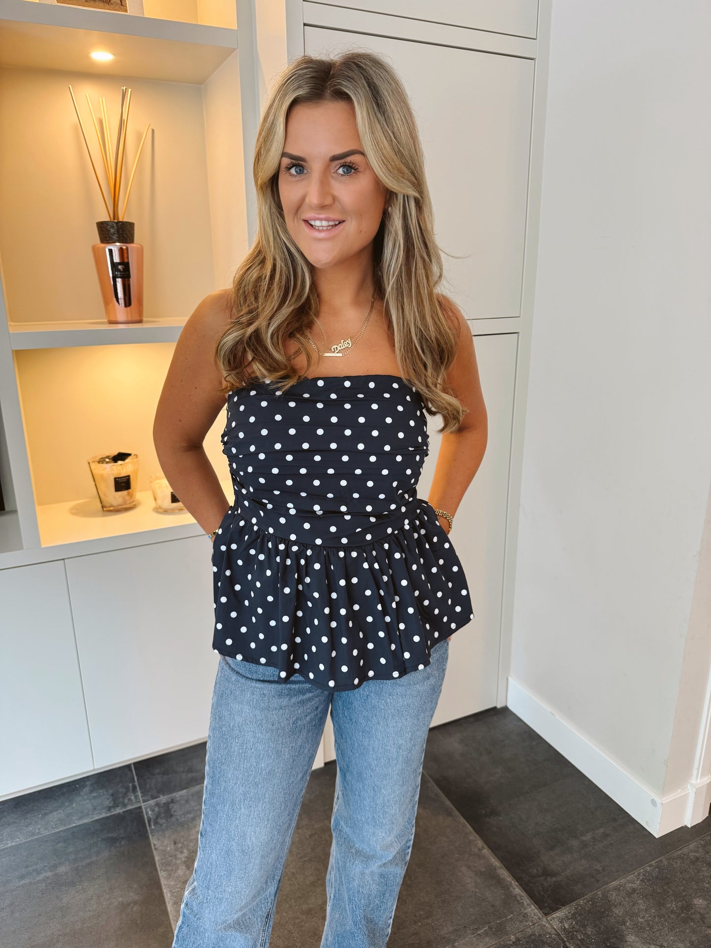 Strapless Top Dottie Blauw