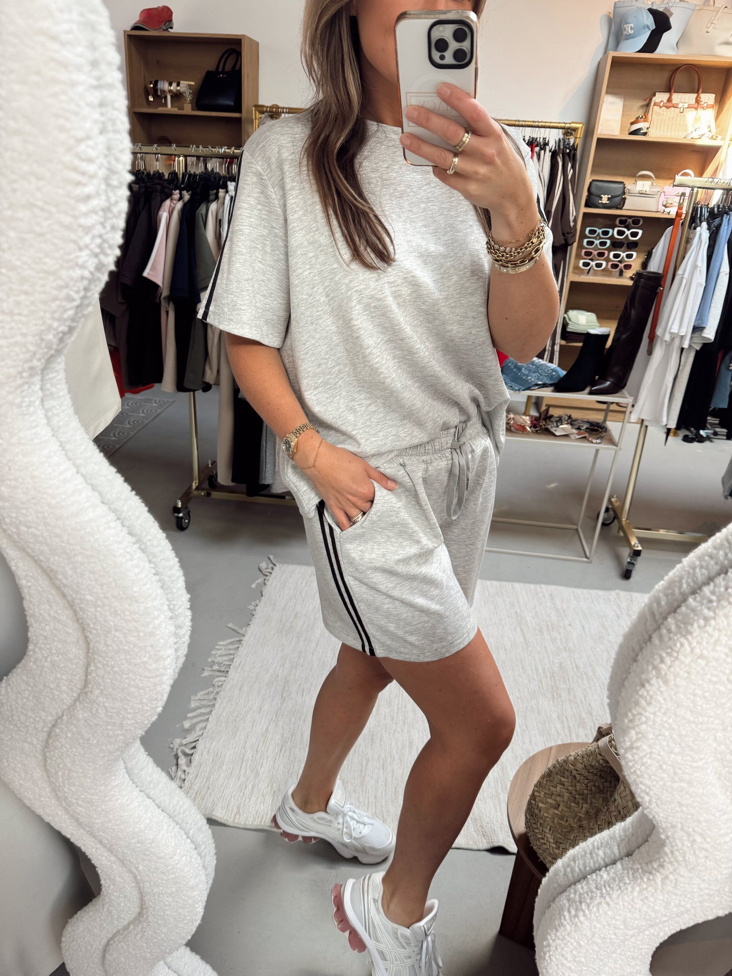 Musthave Joggingset met short en korte mouwen Stripe Grijs