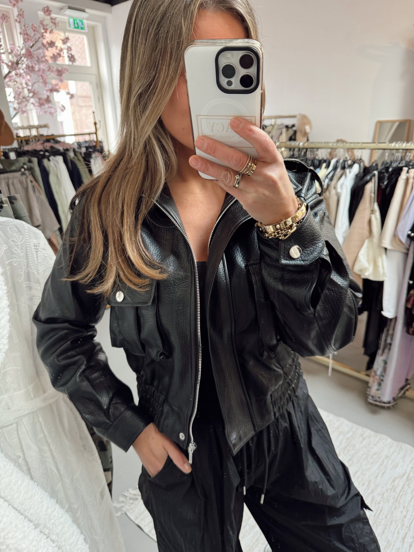 PU Leren bomber May zwart