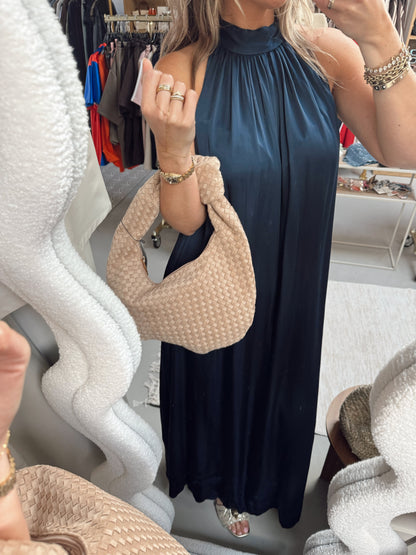 Maxi halterjurk satijn June Navy