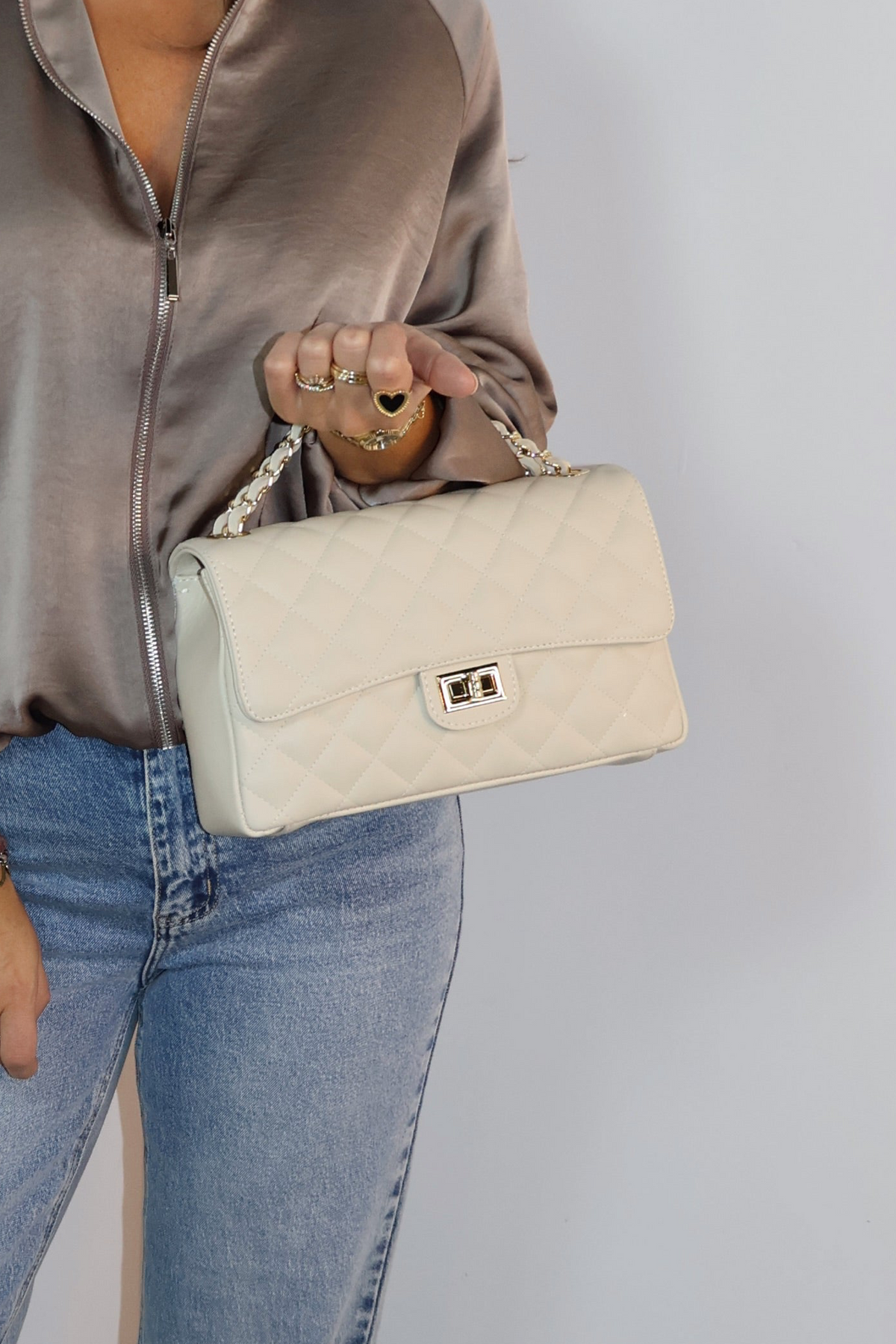 100% Leer Audrey Medium Beige gold