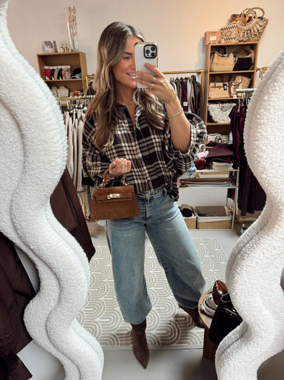 Pofblouse ruit Sisi Bruin/Beige